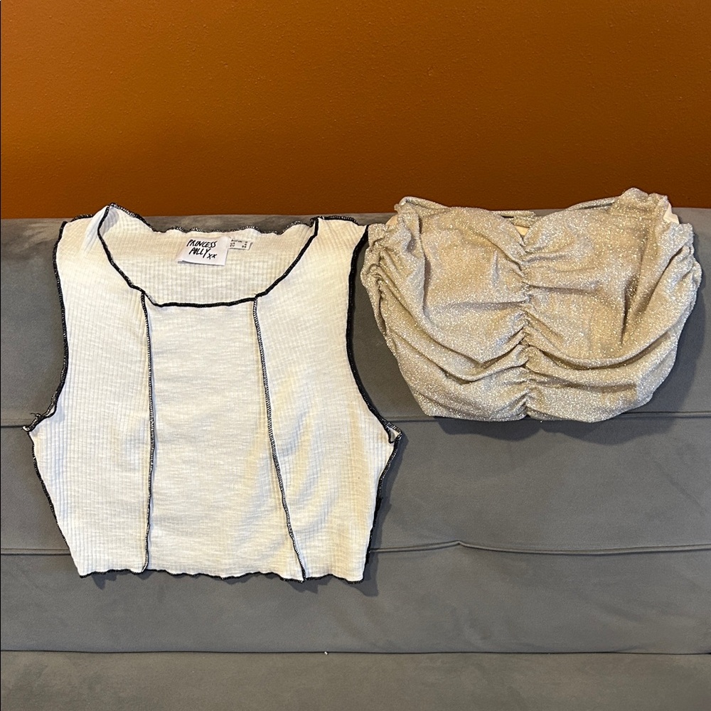 Princess Polly White and Black Trim Tank Top & Glitter Tank